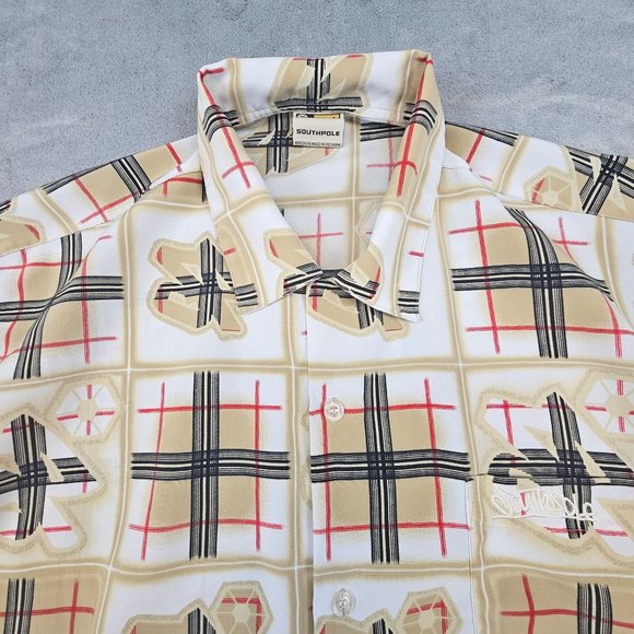 VTG Southpole Shirt Men's Large Nova Check Plaid Style Button Up Hip Hop Retro - Picture 3 of 10